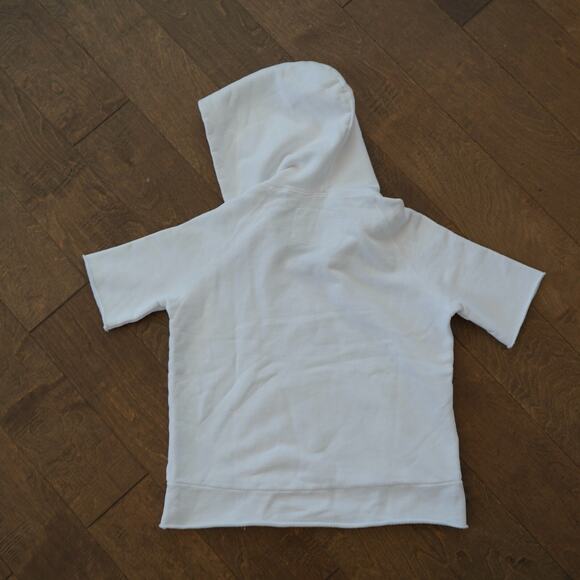 Frank and Eileen Cut Off Sweatshirt Womens XS White Fleece Short Sleeve Pullover - Picture 3 of 6